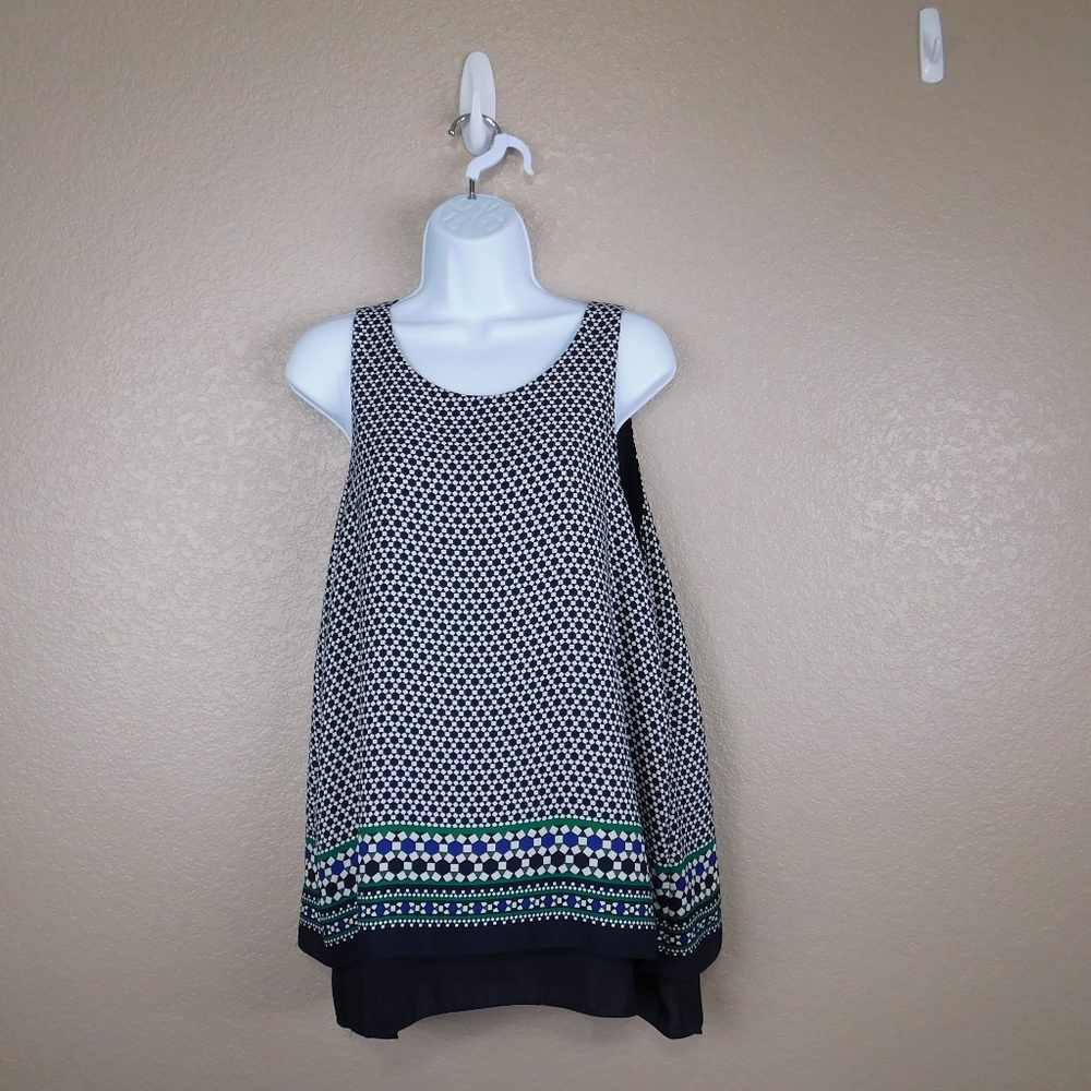 Max Studio Navy Print Flowy Sleeveless Top